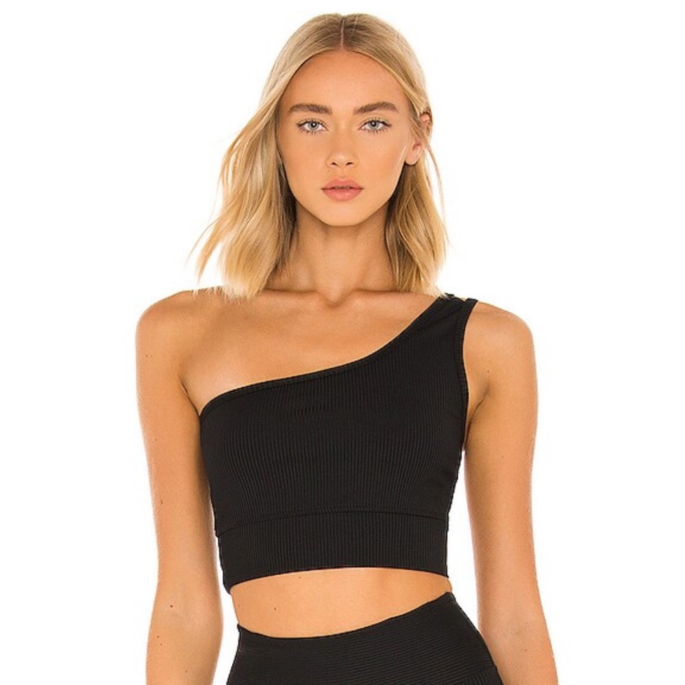 Ribbed 54 Sports Bra Black One Shoulder
